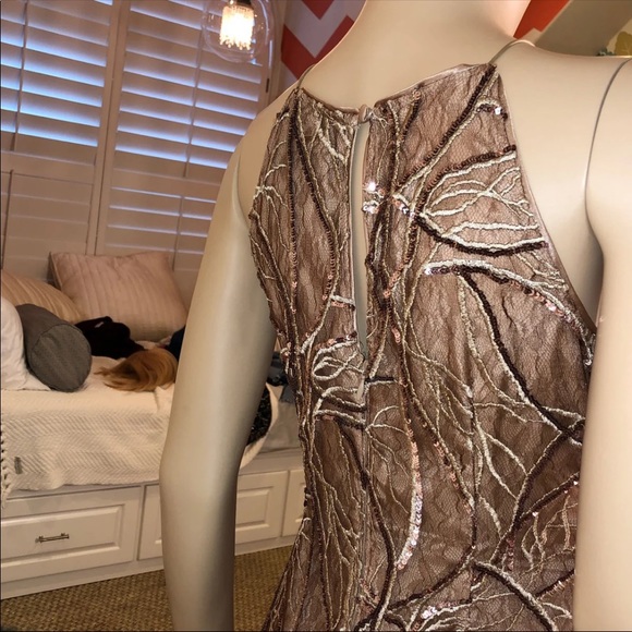 Aidan Mattox Dress Rose Gold Lace Sequin 4 EUC - Picture 4 of 8